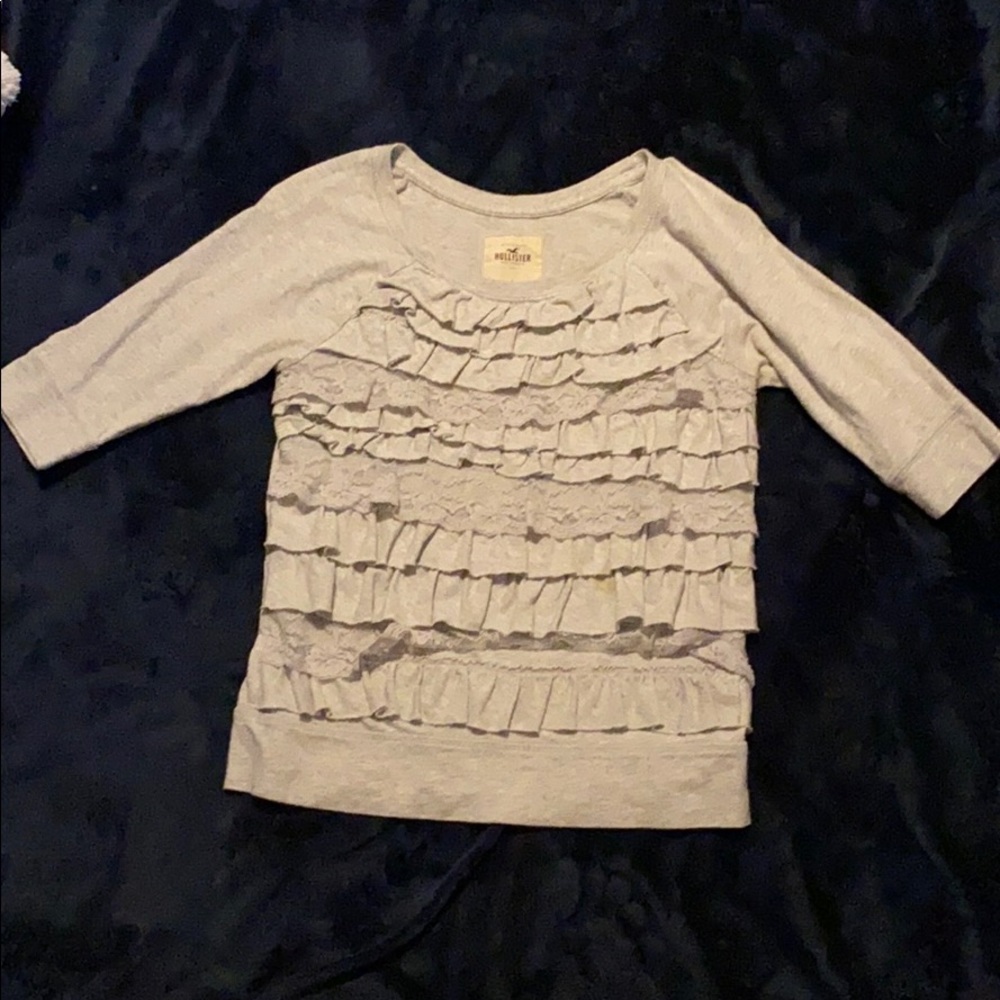 Grey fluffy lace shirt
